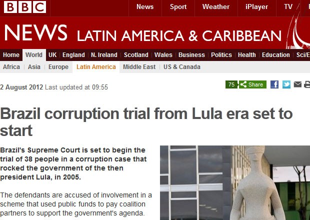BBC destacou início do julgamento em sua página principal (Foto: Reprodução)